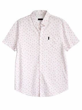 Ben Sherman White Short-Sleeve Button-Down Shirt with Pink Micro Print (A-38)